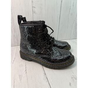 Dr Martens Docs Girls Sz 3 Black Silver Glitter 1460 J Side Zip Boots AW004 EUC